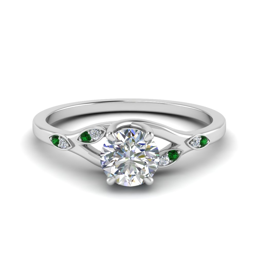 0.50 ct. diamond branch petite engagement ring with emerald in FD8603RORGEMGR NL WG